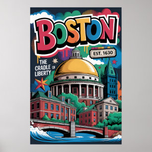 Póster de viaje urbano de graffiti de Boston MA