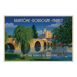 Póster de viaje vintage Brantôme Dordoña Francia