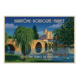 Póster de viaje vintage Brantôme Dordoña Francia