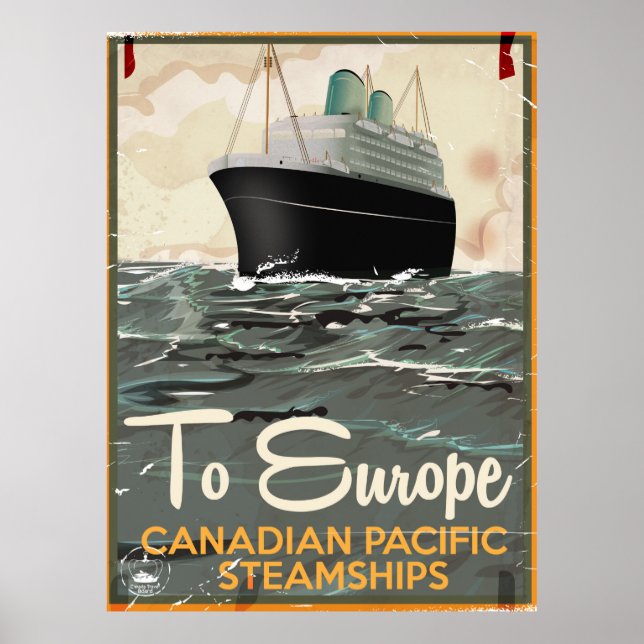 Póster de viaje vintage canadiense a Europa (Frente)
