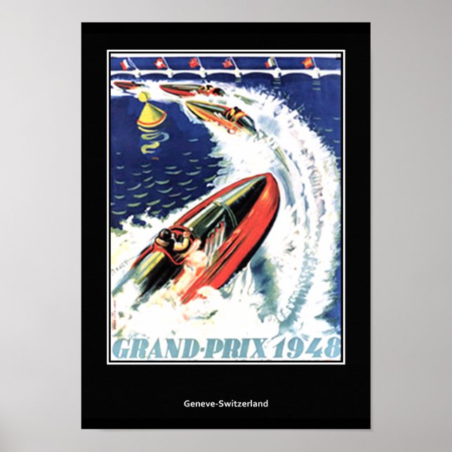 Póster de viaje vintage carrera de lancha rápida (Frente)