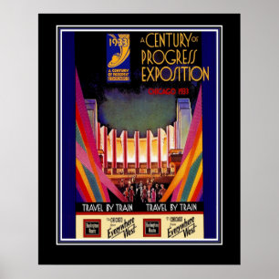 Póster de viaje vintage Chicago Tren Gran tamaño