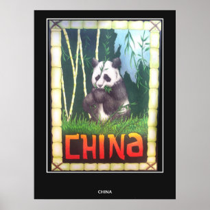 Póster de viaje vintage China Panda