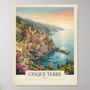 Póster de viaje Vintage Cinque Terre Italia   Ital