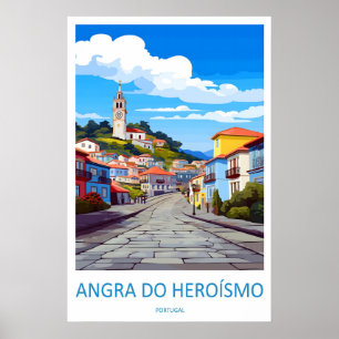 Póster de viaje vintage de Angra Do Herosmo Esquí