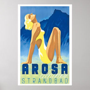 Póster de viaje vintage de Arosa Suiza - Enmarcado
