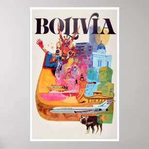 Póster de viaje vintage de arte de Bolivia Sudamér