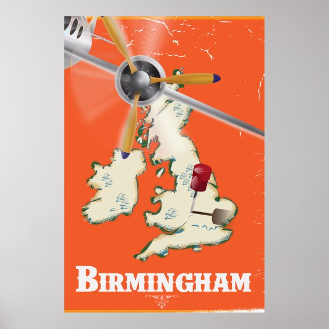 Póster de viaje vintage de Birmingham (Frente)