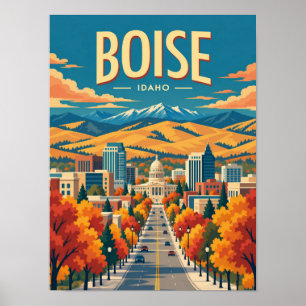 Póster de viaje vintage de Boise Idaho