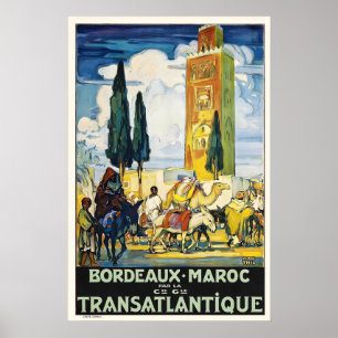 Póster de viaje vintage de Burdeos a Marruecos