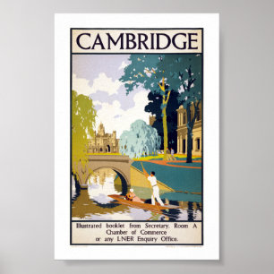 Póster de viaje vintage de Cambridge restaurado