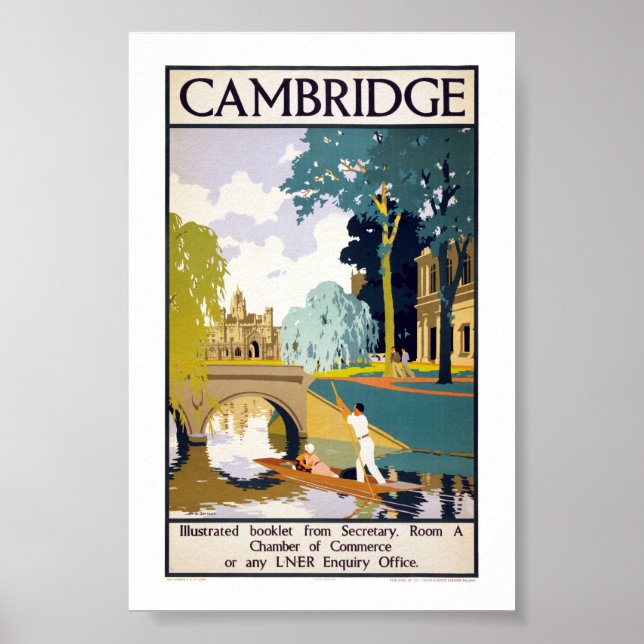 Póster de viaje vintage de Cambridge restaurado (Frente)