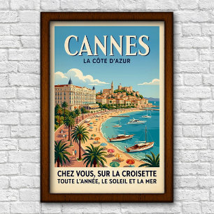 Póster de viaje vintage de Cannes, Francia, años 6