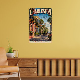 Póster de viaje vintage de Charleston Carolina del