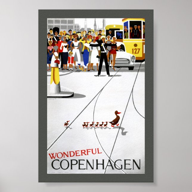 Póster de viaje vintage de Copenhague restaurado (Frente)