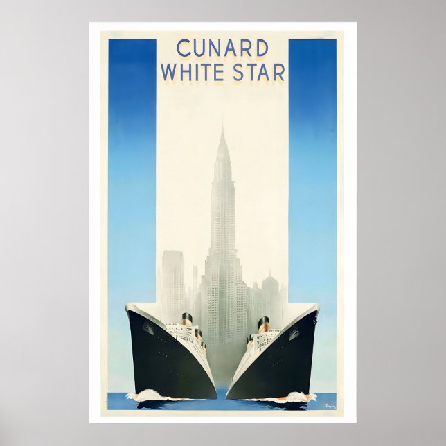 Póster de viaje vintage de Cunard White Star (Frente)
