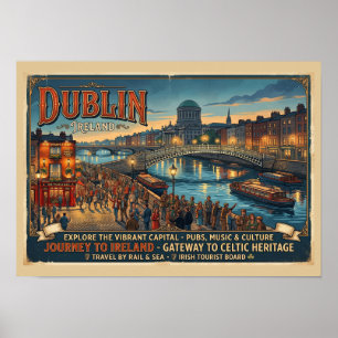 Póster de viaje vintage de Dublín Irlanda