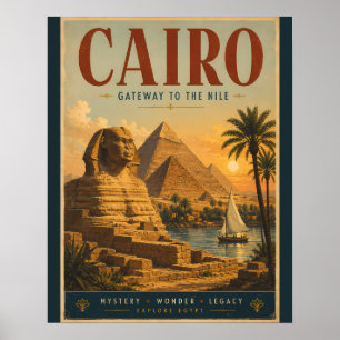Póster de viaje vintage de El Cairo, Egipto con Pi