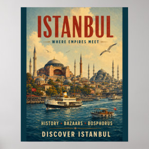 Póster de viaje vintage de Estambul con citas hist