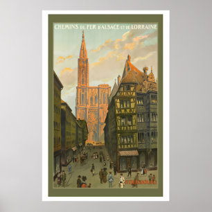 Póster de viaje vintage de Estrasburgo Alsacia Fra