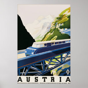 Póster de viaje vintage de ferrocarril de Austria 