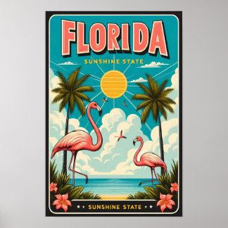 Póster de viaje vintage de flamenco de Florida