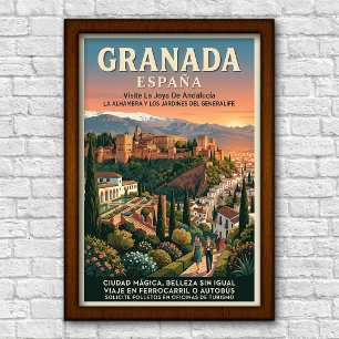 Póster de viaje vintage de Granada, España, años 6