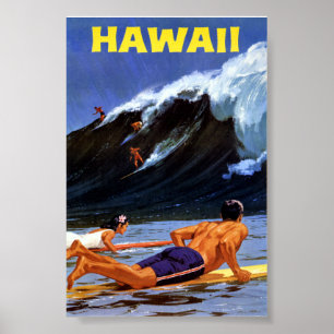 Póster de viaje vintage de Hawái restaurado