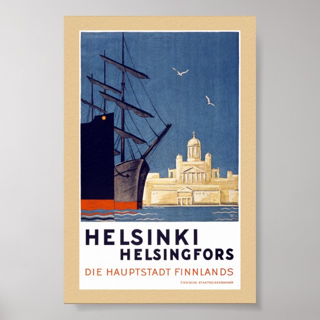 Póster de viaje vintage de Helsinki restaurado (Frente)