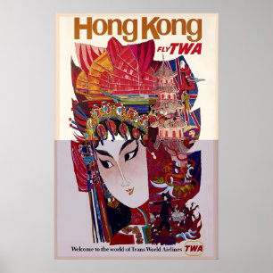 Póster de viaje vintage de Hong Kong Asia Wolrd Tr