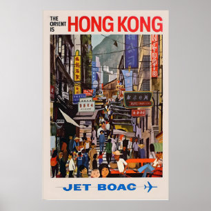 Póster de viaje vintage de Hong Kong China Asia Tr
