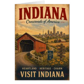 Póster de viaje vintage de Indiana con puente cubi