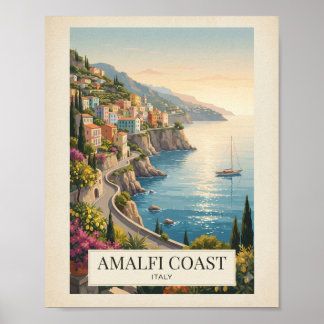Póster de viaje vintage de la Costa Amalfitana Ita