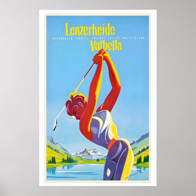 Póster de viaje vintage de Lenzerheide Valbella (Frente)