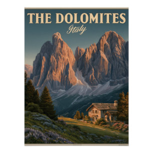 Póster de viaje vintage de los Dolomitas en Italia