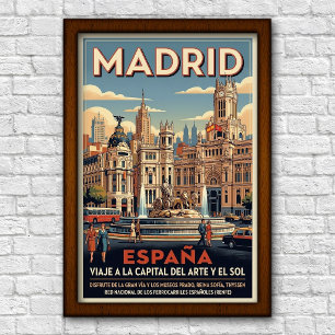 Póster de viaje vintage de Madrid, España de los a