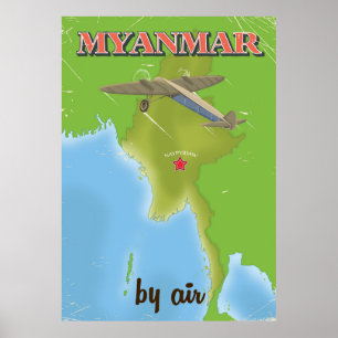 Póster de viaje vintage de Myanmar