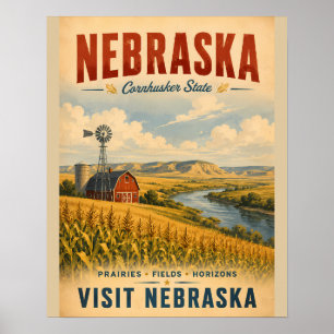 Póster de viaje vintage de Nebraska con pradera do
