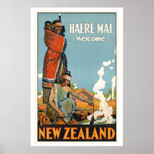 Póster de viaje vintage de Nueva Zelanda - Enmarca