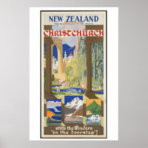 Póster de viaje vintage de Nueva Zelanda - Enmarca