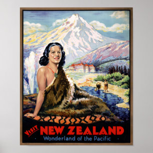 Póster de viaje vintage de Nueva Zelanda restaurad