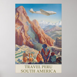 Póster de viaje vintage de Perú Machu Picchu Andes