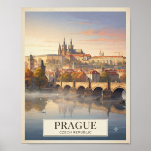 Póster de viaje vintage de Praga República Checa