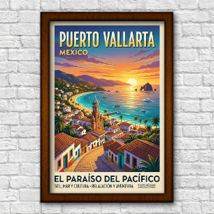 Póster de viaje vintage de Puerto Vallarta de los