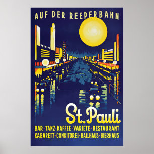 Póster de viaje vintage de Reeperbahn de Hamburgo