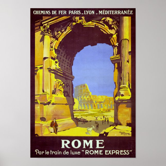 Póster de viaje vintage de Roma restaurado (Frente)