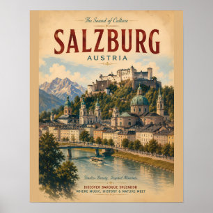 Póster de viaje vintage de Salzburgo Austria con B
