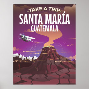 Póster de viaje vintage de Santa María Guatemala.
