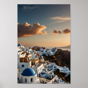 Póster de viaje vintage de Santorini