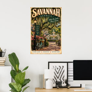 Póster de viaje vintage de Savannah Georgia Southe